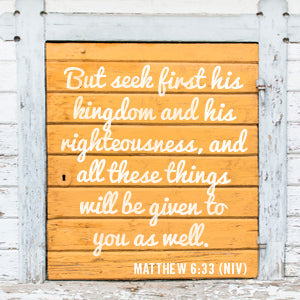 Matthew 6:33 But seek first his kingdom and his righteousness, and all these things will be given to you as well. NIV version.