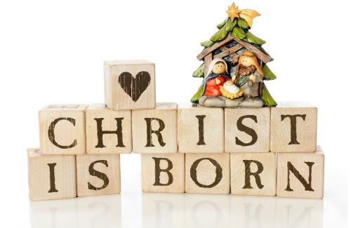 Christ Is Born blocks christ in christmas display