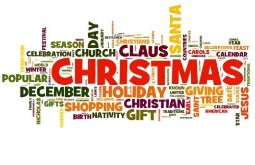 Christmas in word tag cloud on white