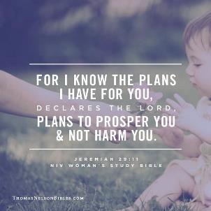Jeremiah 29:11 For I know the plans I have for you, declares the Lord, plans to prosper you and not to harm you, plans to give you hope and a future