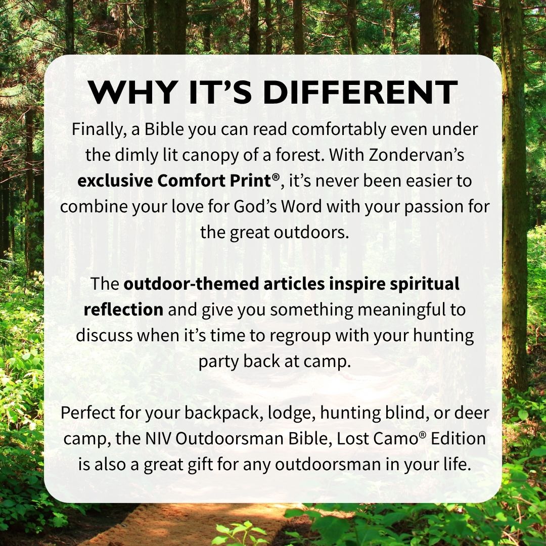 NIV, Outdoorsman Bible, Red Letter Edition, Comfort Print: The Field-Ready Cover Blends In but the Words Stand Out with Comfort Print®