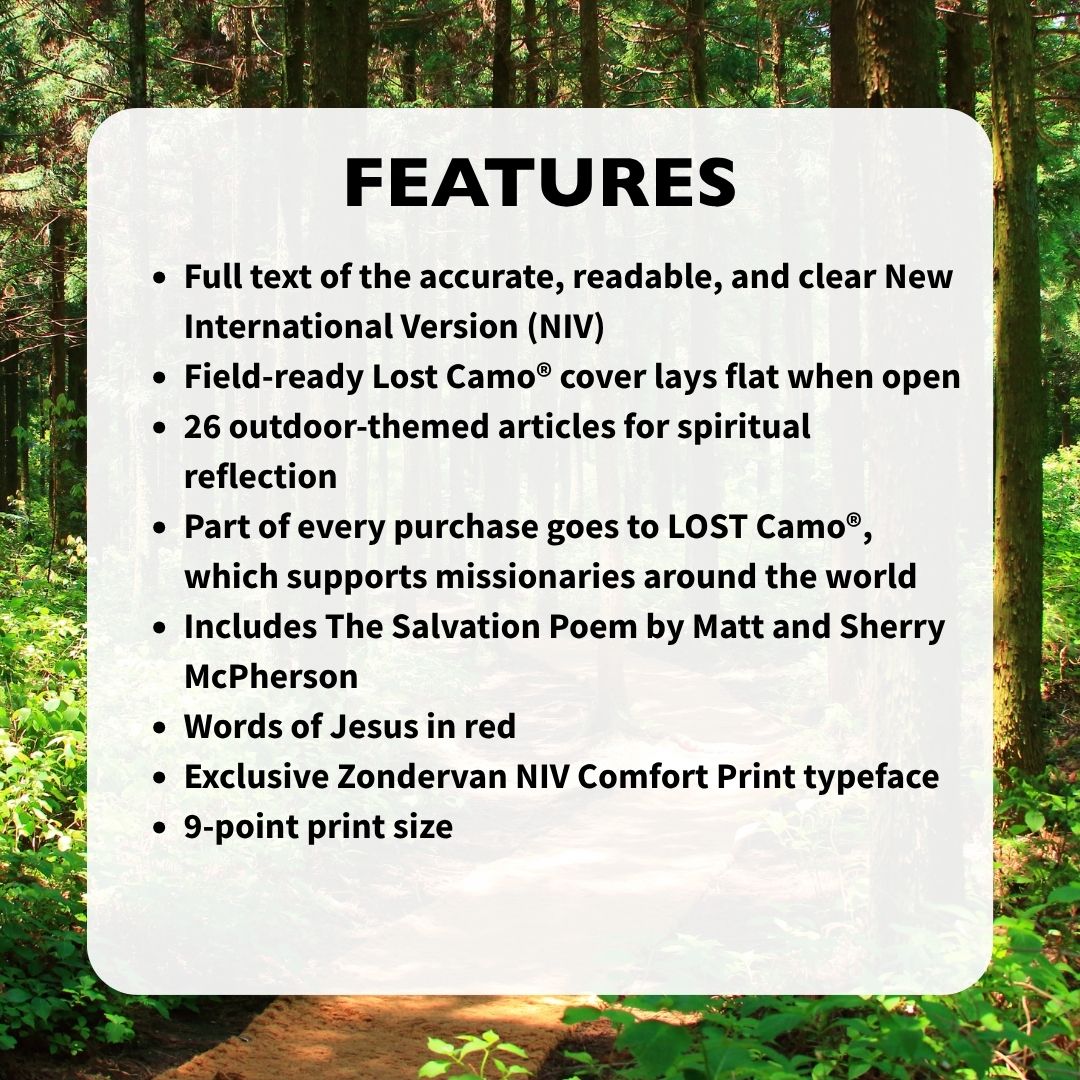 NIV, Outdoorsman Bible, Red Letter Edition, Comfort Print: The Field-Ready Cover Blends In but the Words Stand Out with Comfort Print®