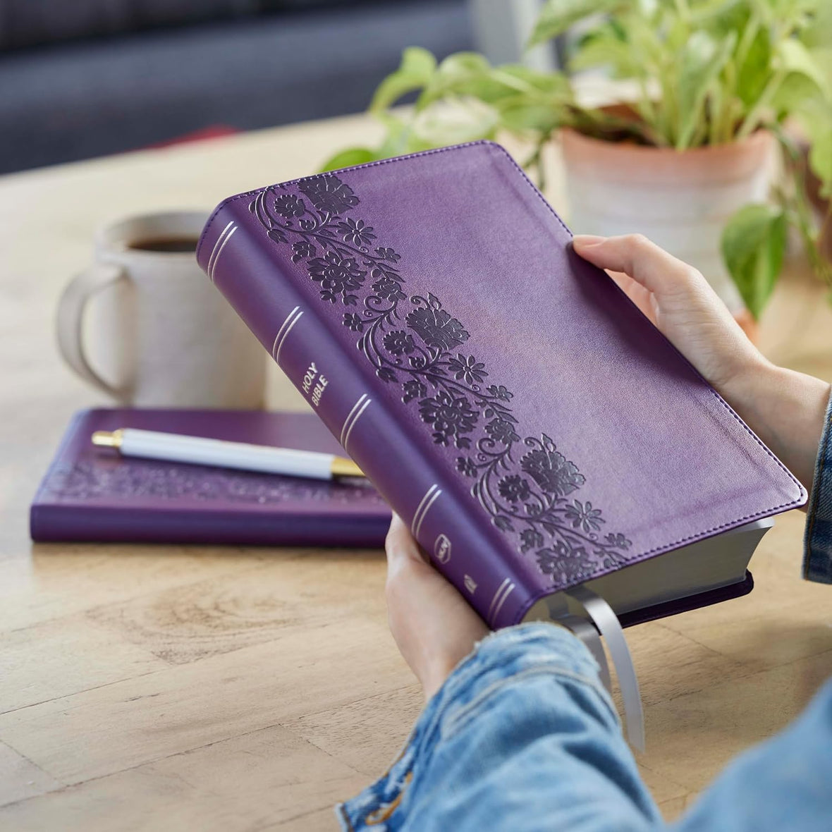 NKJV Bible + Journal Set: Personal Size, Large Print Bible with Cross-References, Purple Leathersoft