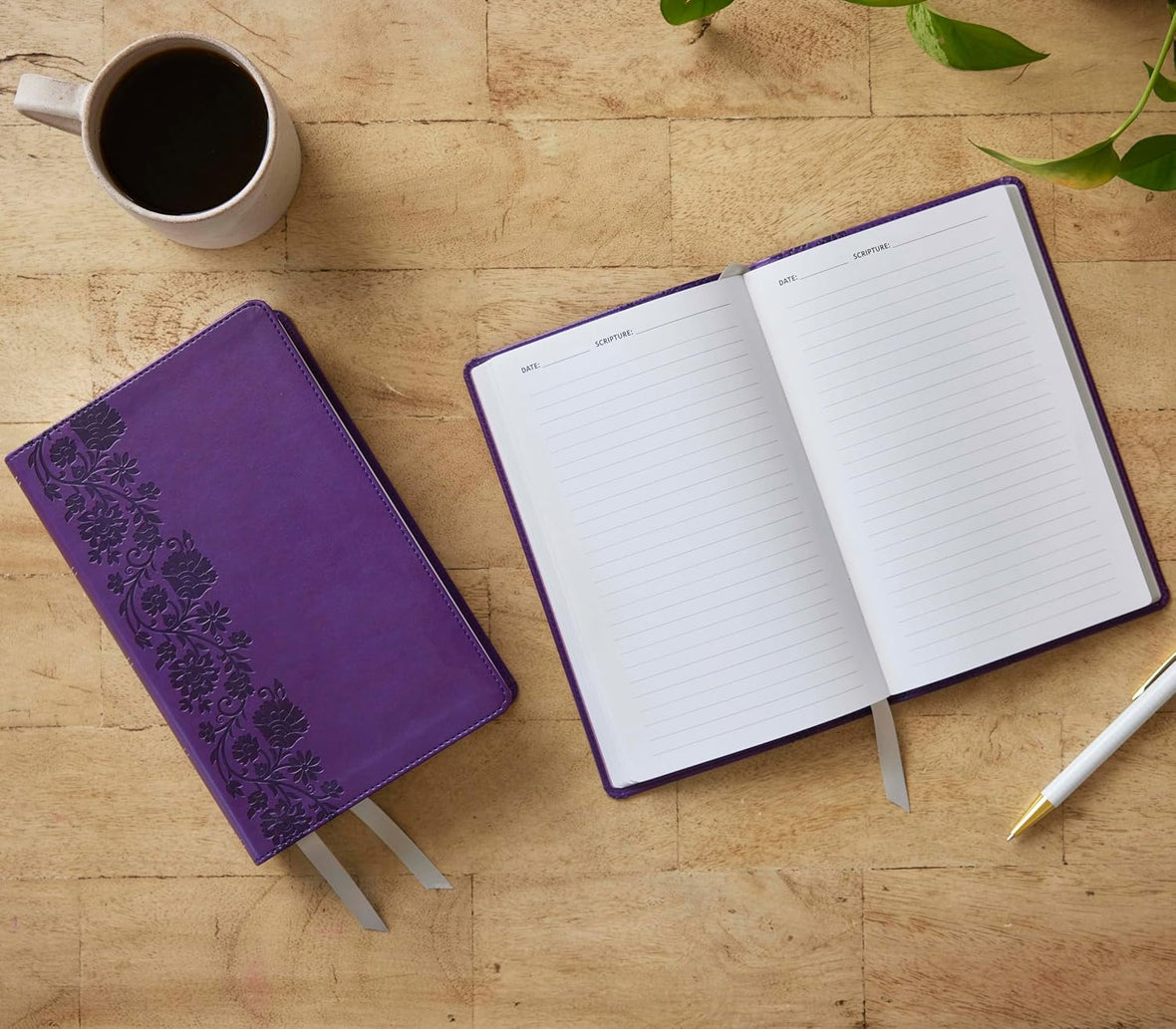 NKJV Bible + Journal Set: Personal Size, Large Print Bible with Cross-References, Purple Leathersoft