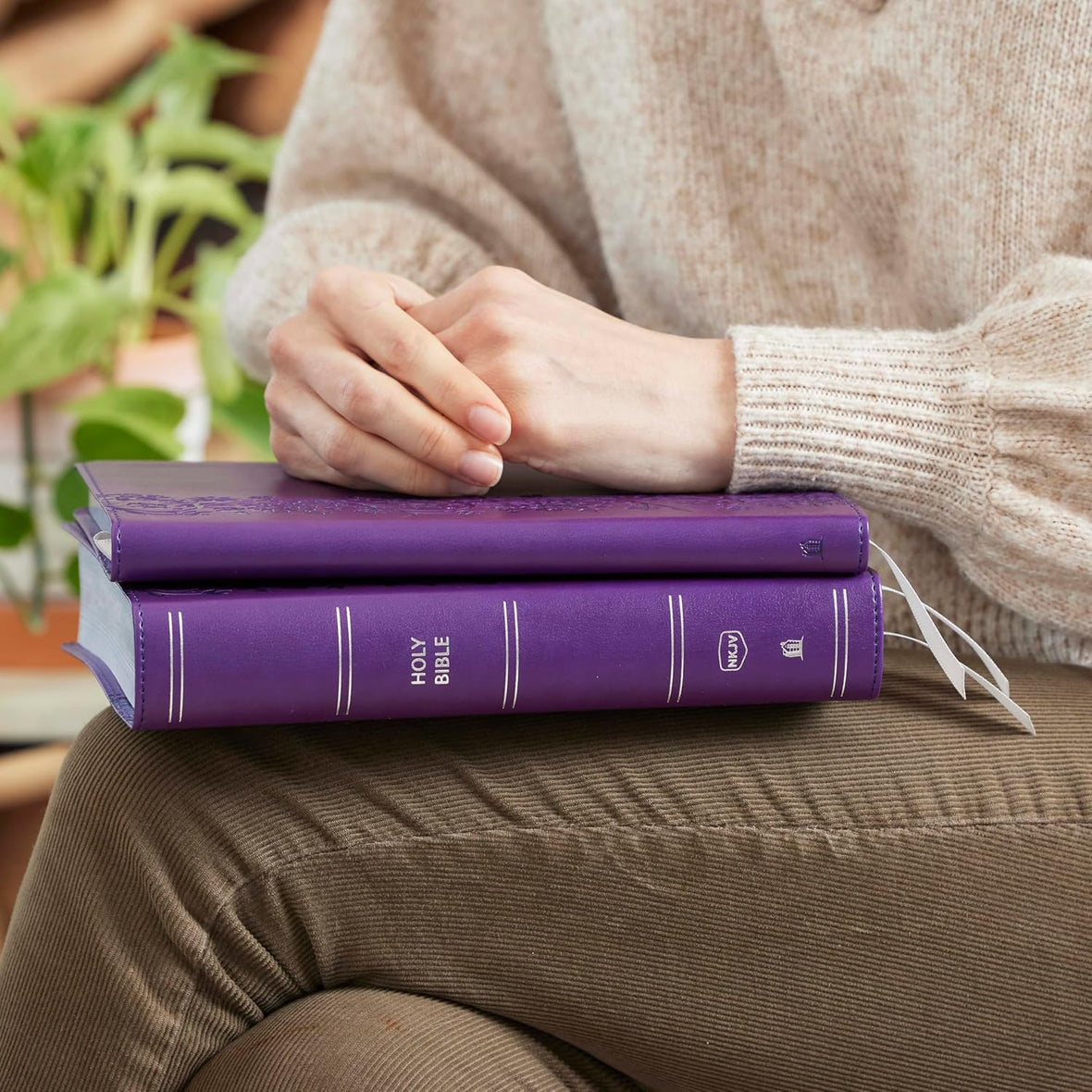NKJV Bible + Journal Set: Personal Size, Large Print Bible with Cross-References, Purple Leathersoft
