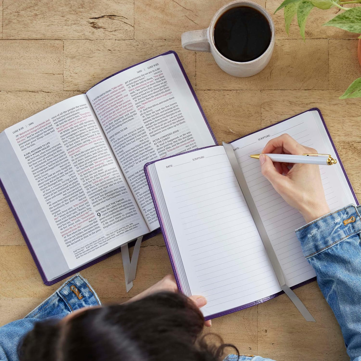 NKJV Bible + Journal Set: Personal Size, Large Print Bible with Cross-References, Purple Leathersoft