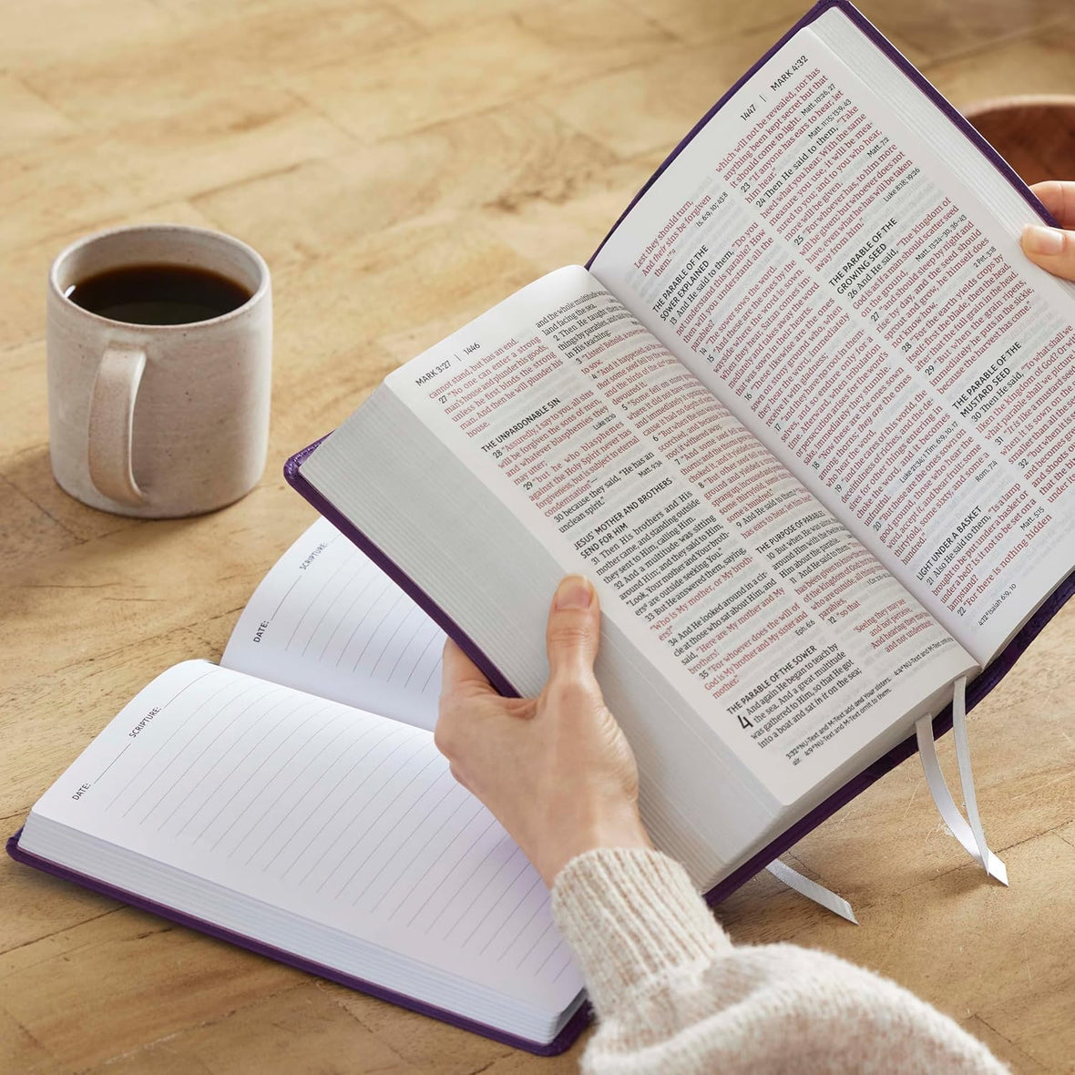NKJV Bible + Journal Set: Personal Size, Large Print Bible with Cross-References, Purple Leathersoft