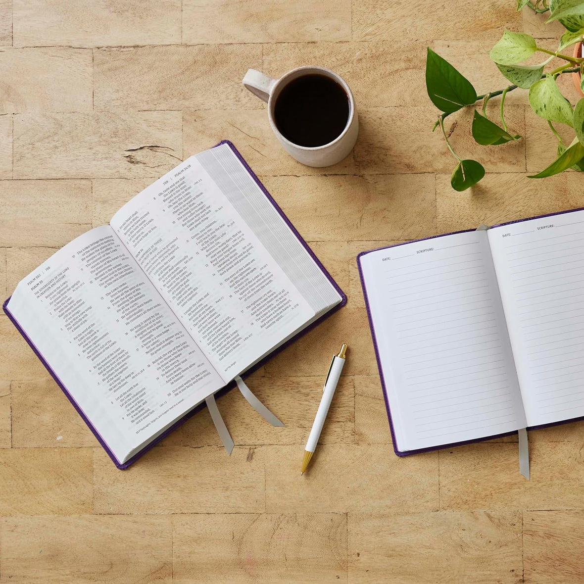 NKJV Bible + Journal Set: Personal Size, Large Print Bible with Cross-References, Purple Leathersoft