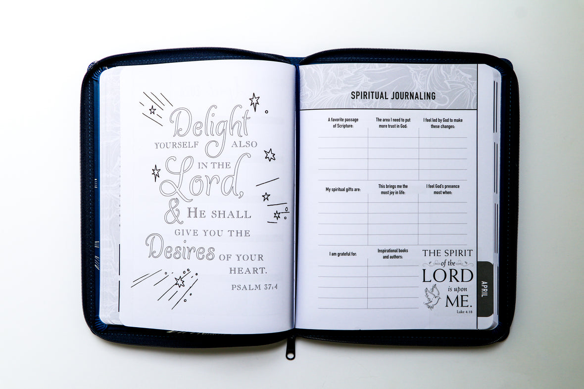 2026 NKJV 16-Month Scripture Planner, Zippered Leathersoft, Navy, Be Strong & Very Courageous