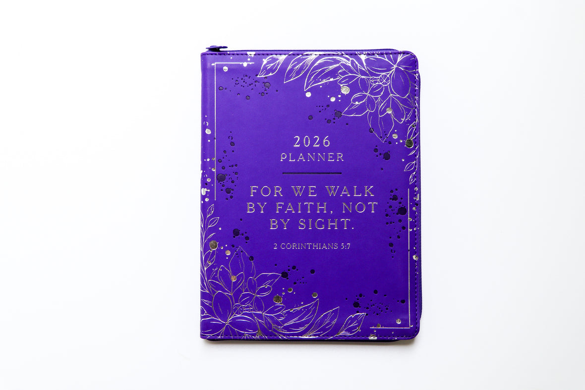 2026 NKJV 16-Month Scripture Planner, Zippered Leathersoft, Purple, Walk by Faith
