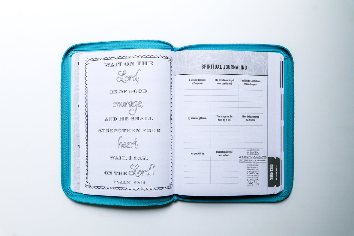 2026 NKJV 16-Month Scripture Planner, Zippered Leathersoft, Teal, May the Lord of Peace