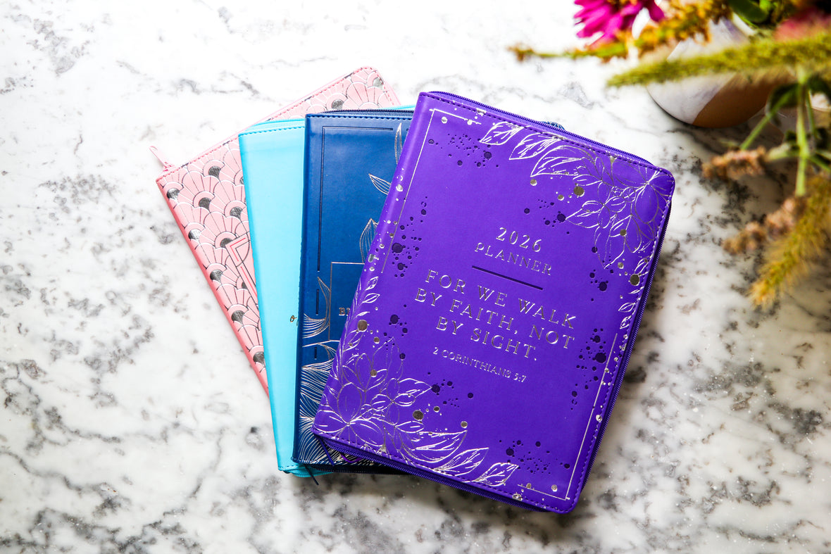 2026 NKJV 16-Month Scripture Planner, Zippered Leathersoft, Purple, Walk by Faith