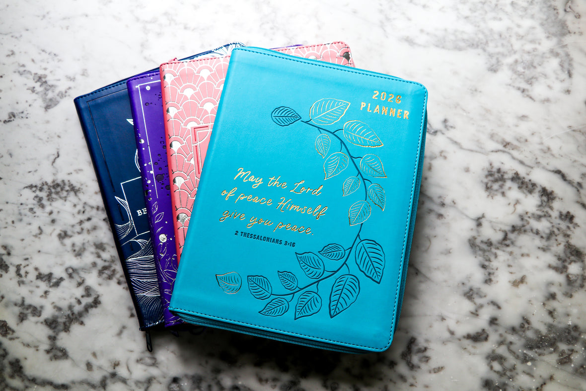 2026 NKJV 16-Month Scripture Planner, Zippered Leathersoft, Teal, May the Lord of Peace