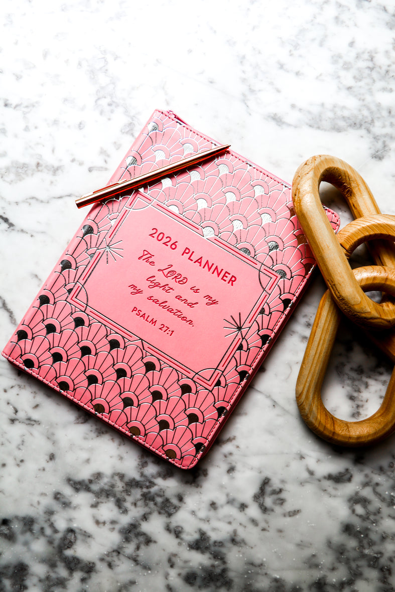 2026 NKJV 16-Month Scripture Planner, Zippered Leathersoft, Pink, The Lord Is My Light