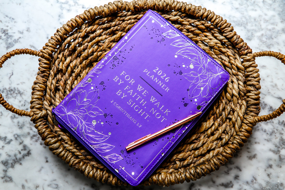 2026 NKJV 16-Month Scripture Planner, Zippered Leathersoft, Purple, Walk by Faith