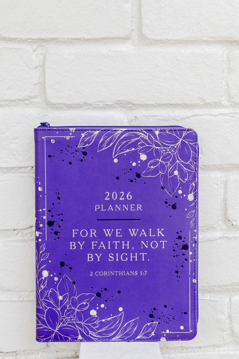 2026 NKJV 16-Month Scripture Planner, Zippered Leathersoft, Purple, Walk by Faith