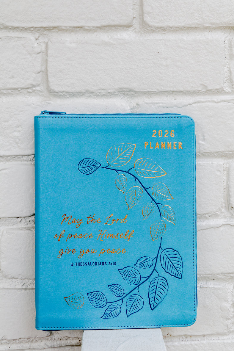 2026 NKJV 16-Month Scripture Planner, Zippered Leathersoft, Teal, May the Lord of Peace