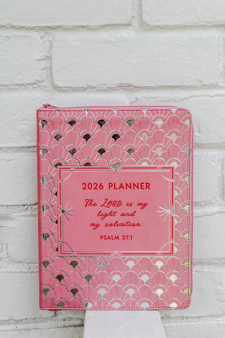 2026 NKJV 16-Month Scripture Planner, Zippered Leathersoft, Pink, The Lord Is My Light