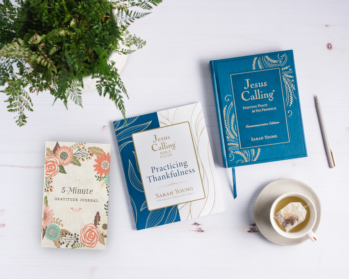 Jesus Calling Practicing Thankfulness Study Guide + Commemorative Edition + Gratitude Journal (Premium Bundle)
