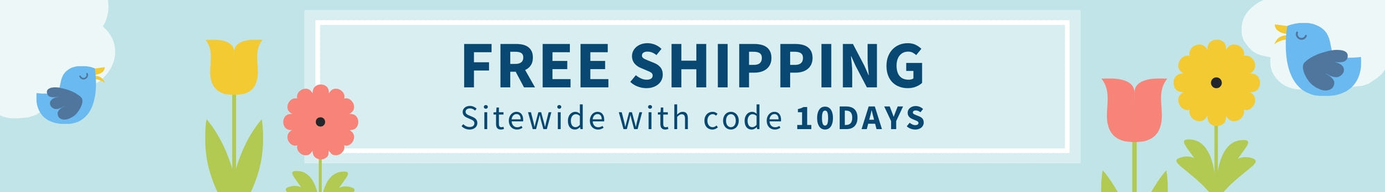 Promotional banner with free shipping offer and colorful flowers on a light blue background