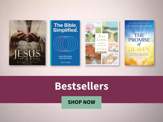 Four book covers on a gray background with 'Bestsellers' and 'Shop Now' text.