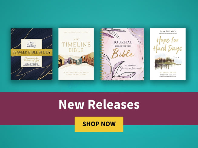 Four book covers on a teal and purple background with 'New Releases' text and 'Shop Now' button.