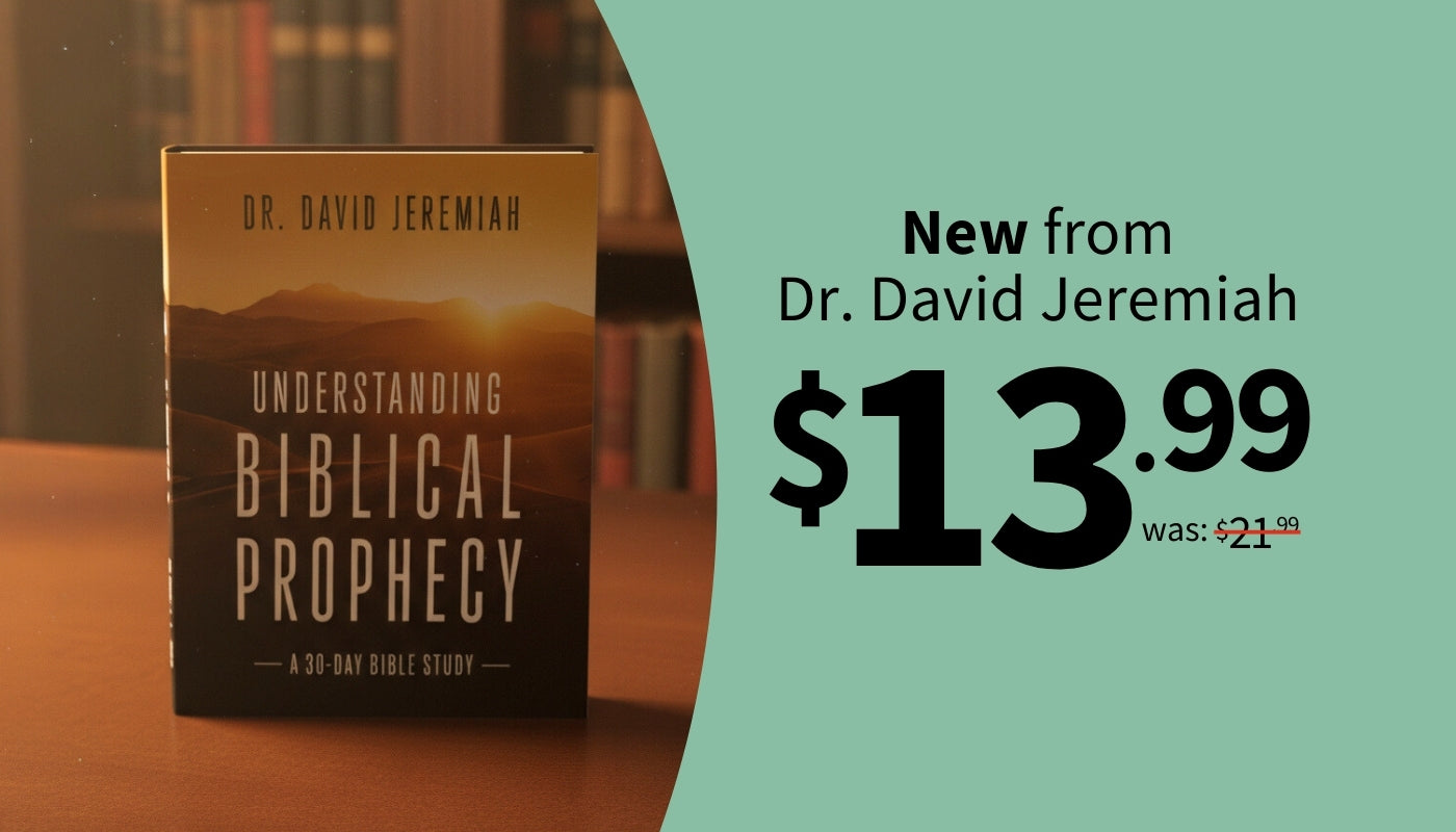 Book titled 'Understanding Biblical Prophecy' by Dr. David Jeremiah with a price tag on a green background.