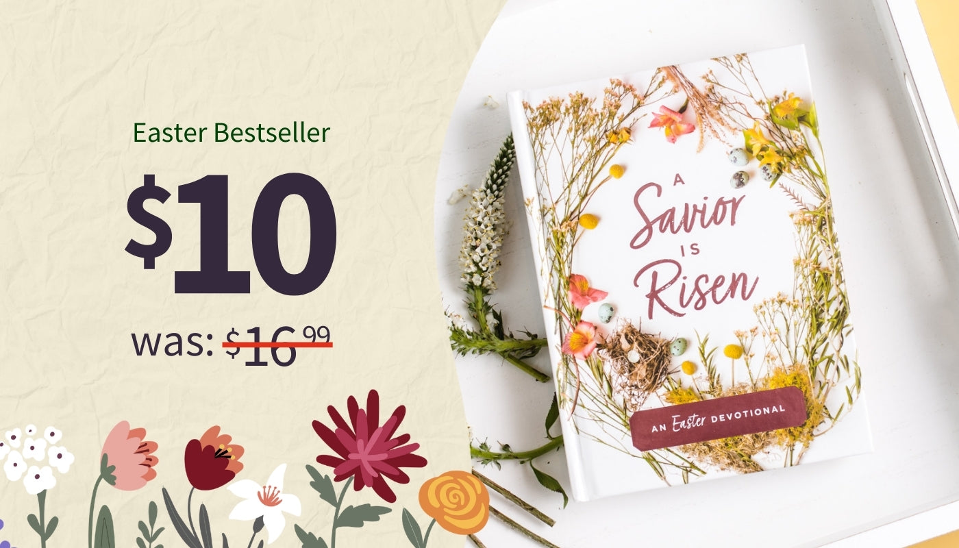 Easter-themed book with decorative cover and price tag on a floral background