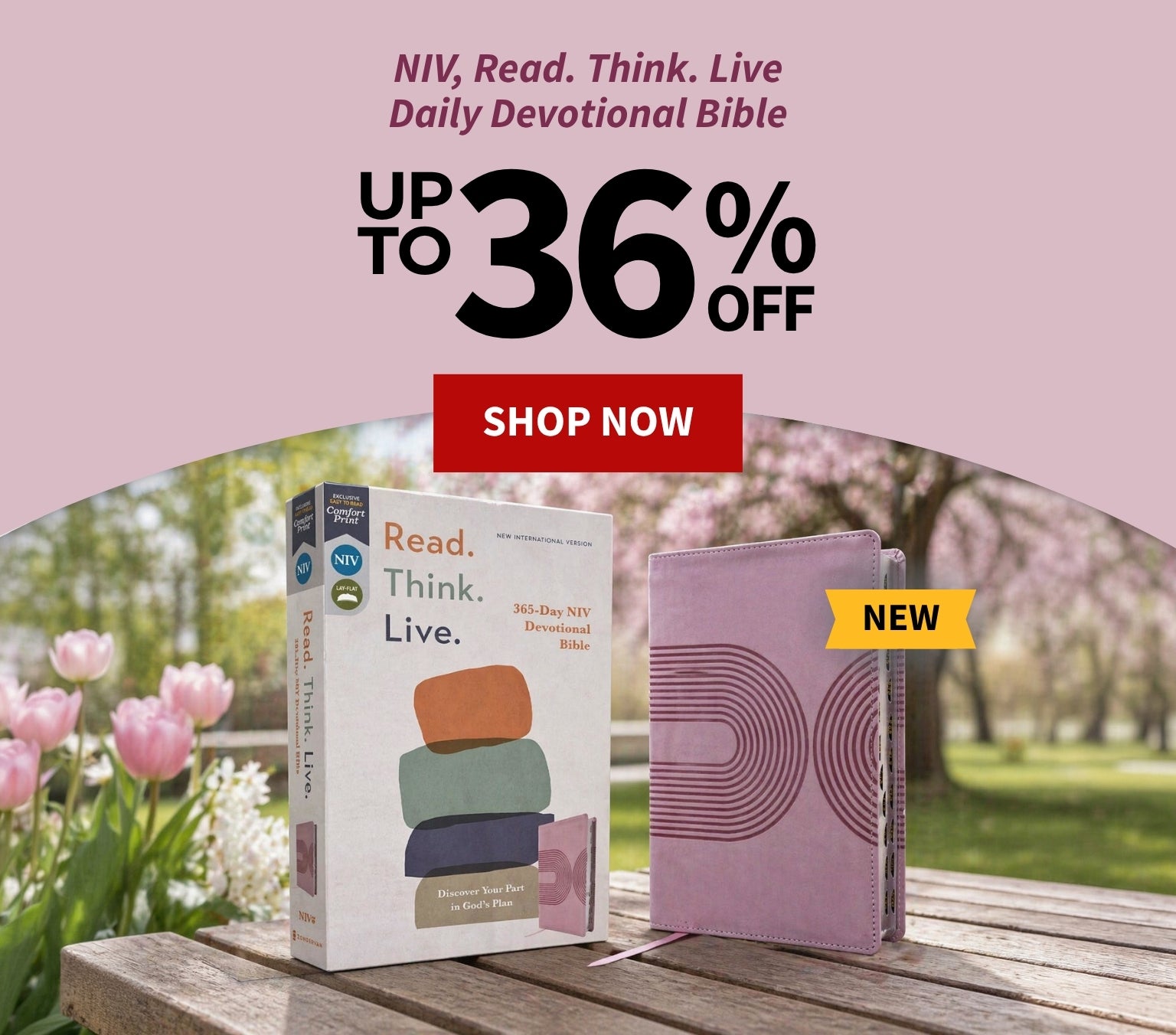 NIV, Read. Think. Live Daily Devotional Bible up to 36% off - Shop Now