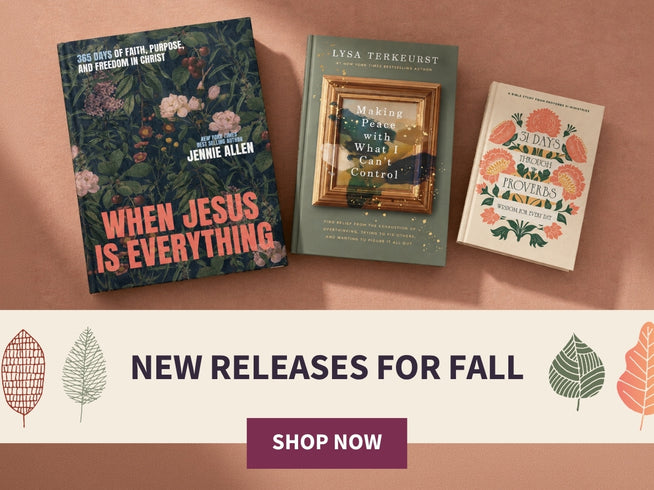 Three books displayed on a dusty pink background with a banner at the bottom reading 'NEW RELEASES FOR FALL' and 'SHOP NOW.' 