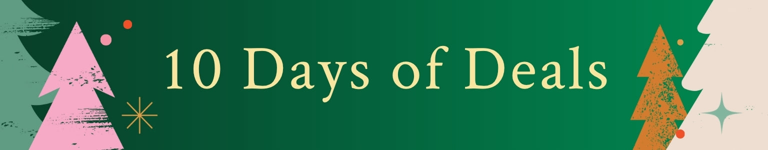 Promotional banner with '10 Days of Deals' text on a green background with festive elements.