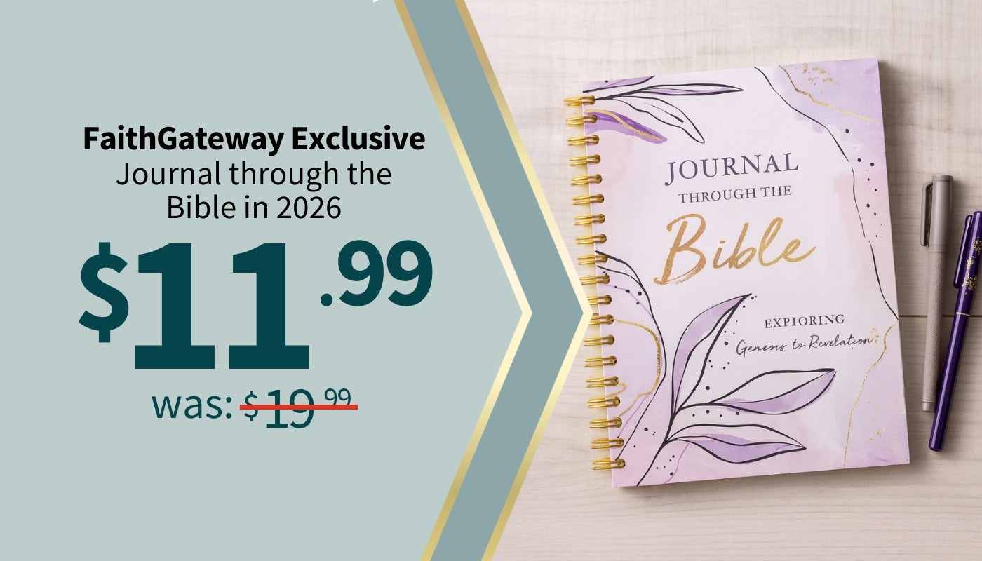Promotional image of 'Journal through the Bible' with a price tag on a light background