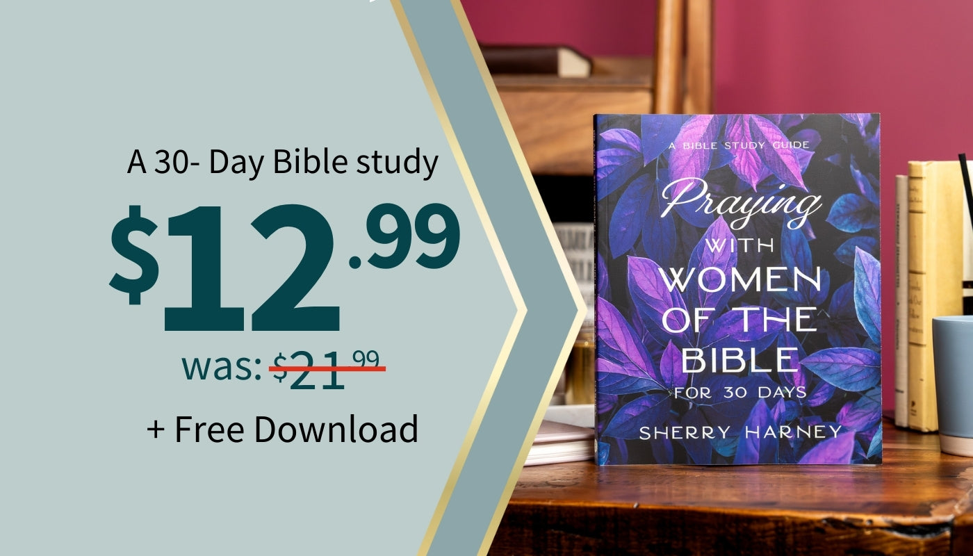 Bible study book with promotional text on a table