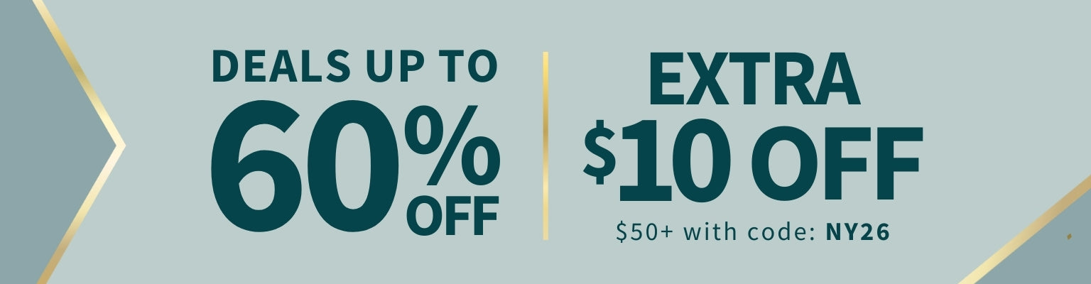 Promotional banner with text offering deals and discounts on a light blue background