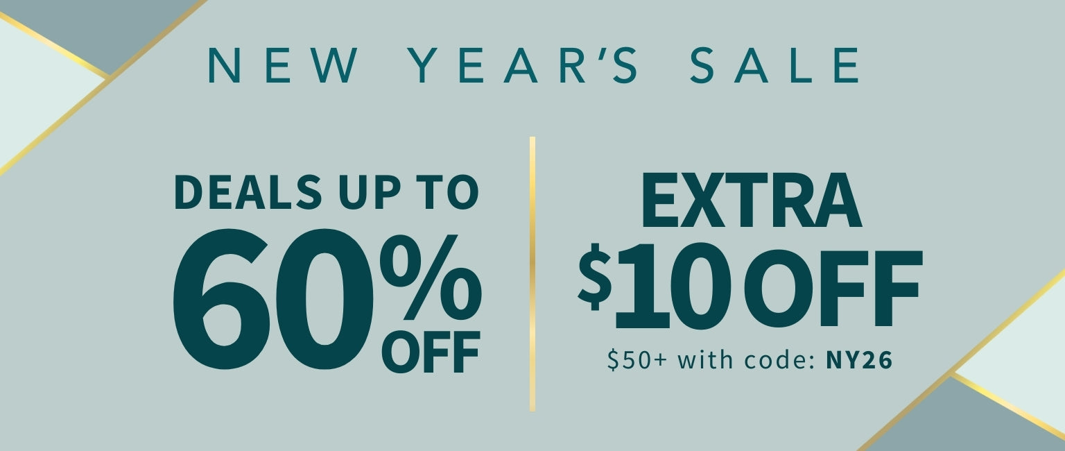Promotional banner for New Year's Sale with discounts and a free resource kit offer. Deals up to 60% off