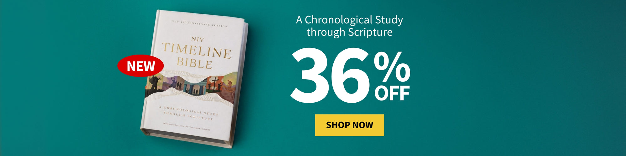 Book titled 'Timeline Bible' with a discount offer on a teal background