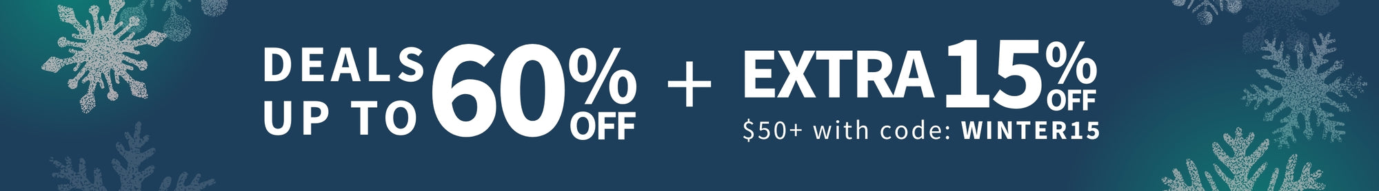 Bible Study Sale banner with discounts on a blue background with snowflake designs. Deals up to 60% off + Extra 15% off $50+ with code: WINTER15
