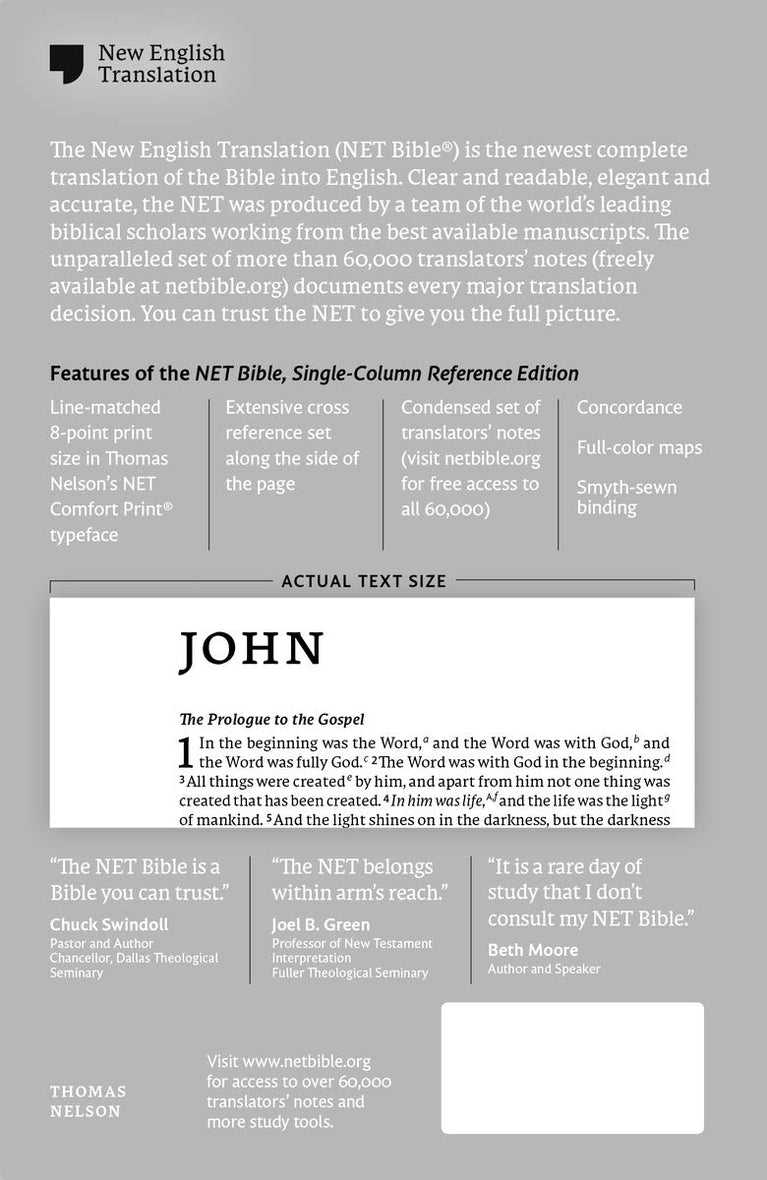 NET Bible, Single-Column Reference, Comfort Print: Holy Bible