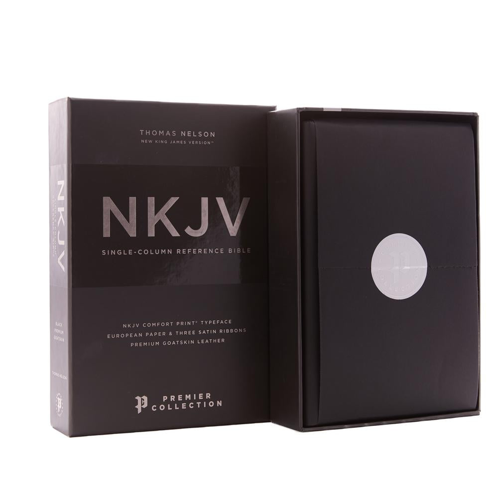 NKJV, Single-Column Reference Bible, Premium Goatskin Leather, Black, Premier Collection, Comfort Print: Holy Bible, New King James Version