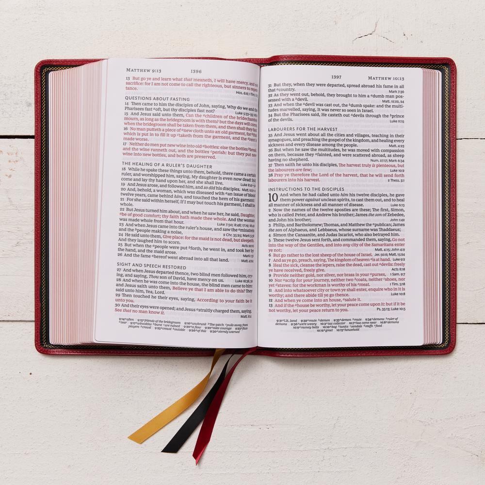 KJV, Personal Size Large Print Single-Column Reference Bible, Premium Goatskin Leather, Red, Premier Collection, Red Letter, Comfort Print